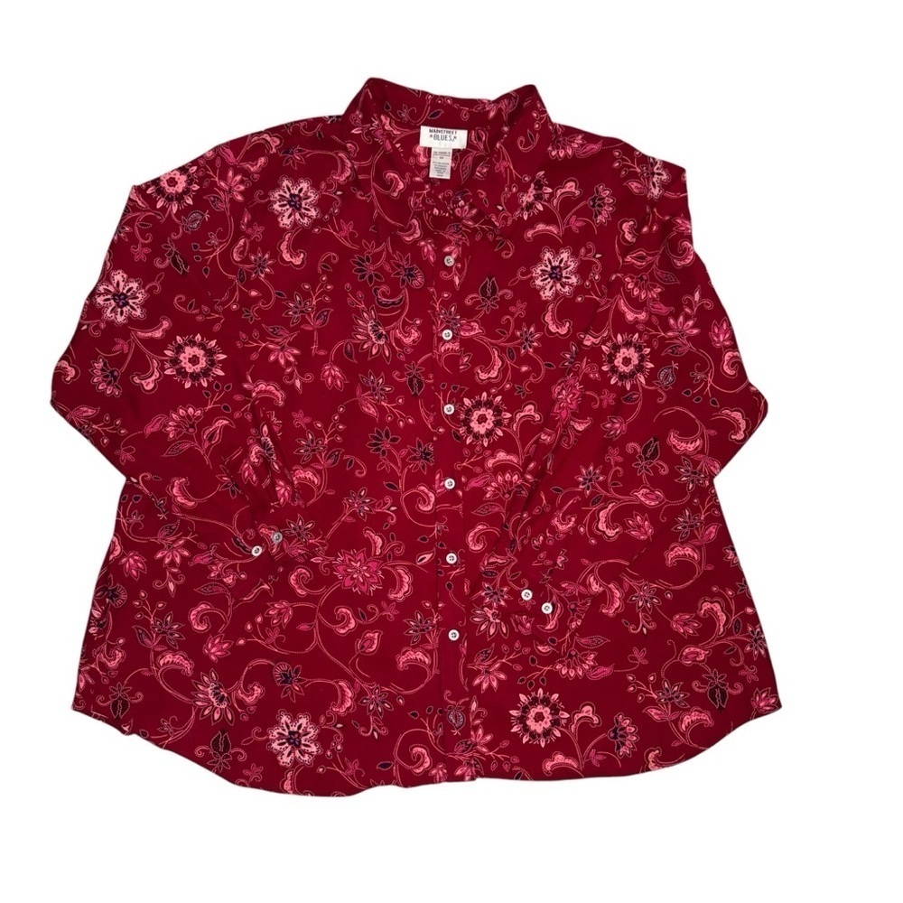 WOMENS MAINSTREET BLUES 3X Long Sleeve Red Bandana Print Button Down Blouse EUC